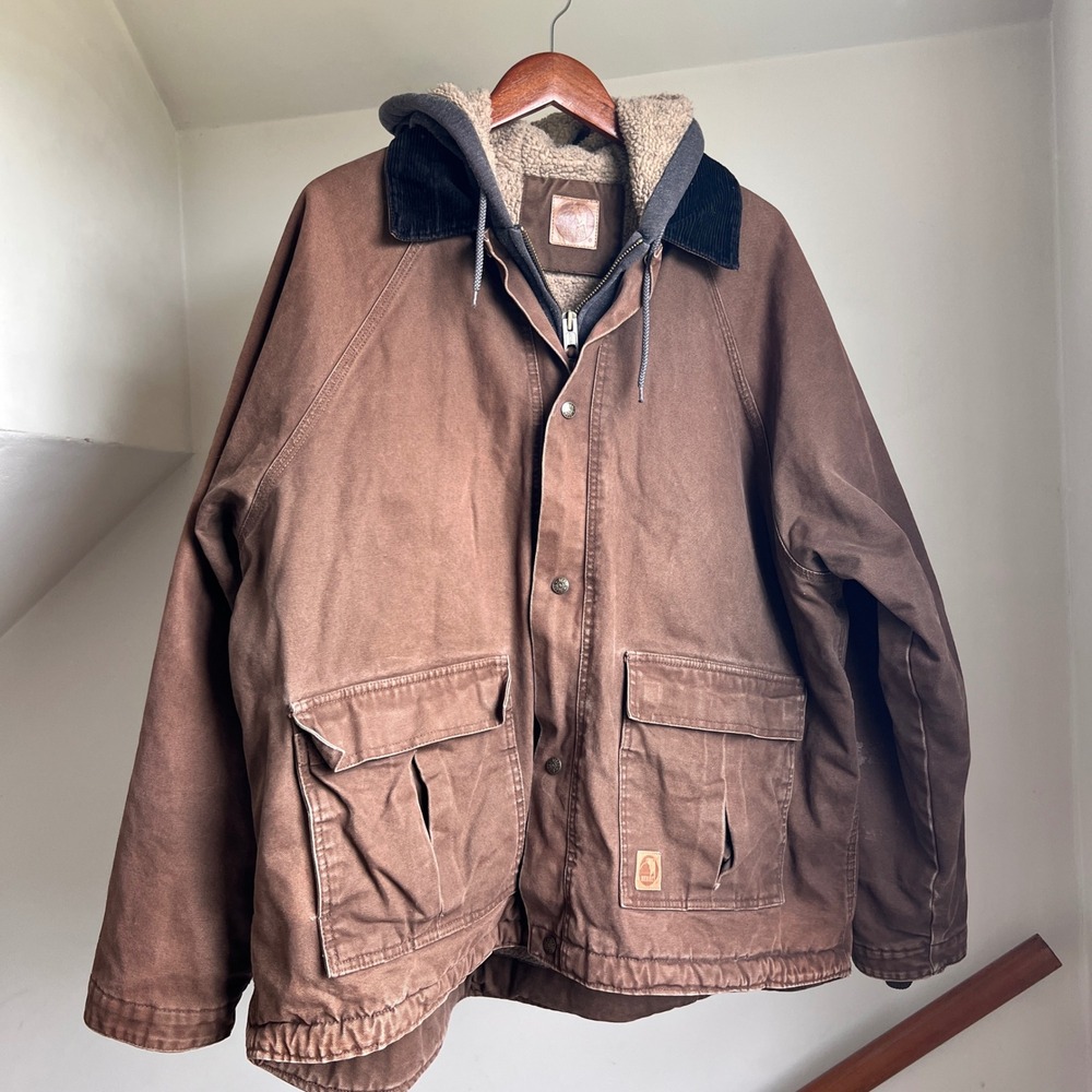 Vintage Berne Hooded Work Jacket Size XXL Brown Sherpa Duck Canvas Utility Coat - Picture 2 of 7